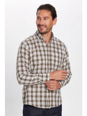 Tudors Erkek Regular Fit Klasik Kesim Oversize %100 Pamuk Keten Doku Tek Cep Kareli Düğmeli Yaka Gömlek