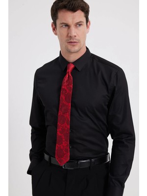 Tudors Erkek Slim Fit Non-Iron Pamuklu Ütü Gerektirmez Siyah Gömlek