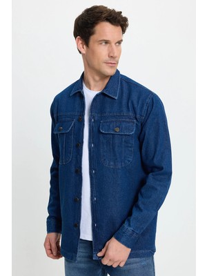 Tudors Unisex Relax Fit Rahat Kesim Denim Kot Kapaklı Çift Cepli Overshirt Ceket Tarzı Gömlek