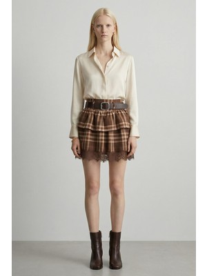 Rays Kahve Ecose Desen Dantelli Etek 1345