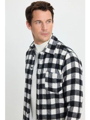 Tudors Erkek Slim Fit Dar Kesim Uzun Kollu Cepli Kareli Dama Desenli Kışlık Oduncu Gömlek