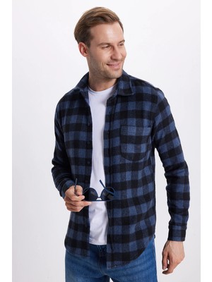 Tudors Erkek Slim Fit Dar Kesim Uzun Kollu Cepli Kareli Dama Desenli Kışlık Oduncu Gömlek