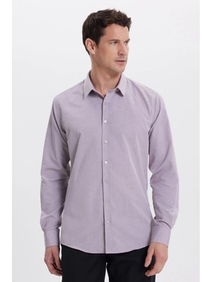 Tudors Modern Slim Fit Uzun Kollu Pamuklu Kolay Ütü Armürlü Gül Kurusu Erkek Gömlek