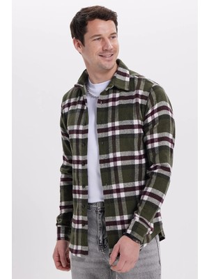 Tudors Erkek Slim Fit Kareli Kışlık Oduncu Gömlek Uzun Kol Günlük Kullanım M Renk