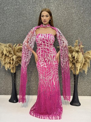 E&A Eren Abiye Straplez Pelerın Detaylı Balık Abıye