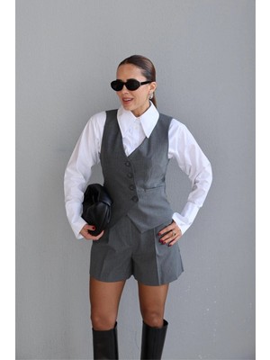 Purple By Banu Gri Asimetrik Kesim Yelek