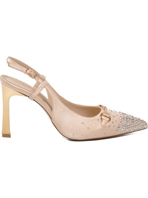 Ayakmod Bej Saten Kadın Topuklu Ayakkabı 298248 Z