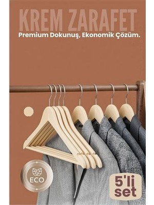 5'li Lüks Krem Elbise Ceket Askısı - Ergonomik & Kaymaz Plastik Askı Seti -  Ahşap Görünümlü