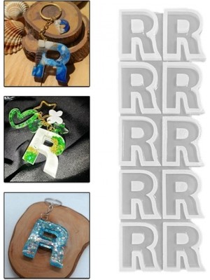 Epoksi Çoklu Silikon Kalıp Düz R Harfi Anahtarlık Reçine Seri Döküm Kalıbı 4 cm 10 Lu