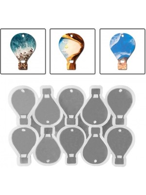 Epoksi Çoklu Silikon Kalıp Kapadokya Balonu Delikli Anahtarlık Kolye Süs Kalıbı 10 Lu