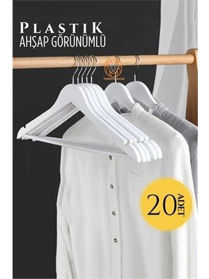 Turk Ahşap Görünüm Plastik Askı 20 Adet Beyaz