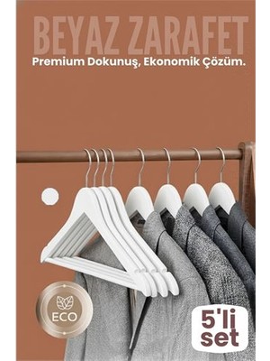 5'li Lüks Beyaz Elbise Ceket Askısı - Ergonomik & Kaymaz Plastik Askı Seti -  Ahşap Görünümlü