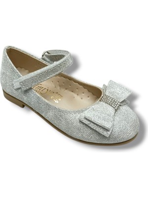 İremsu Iremsu 7252-26 Simli Deri Taşlı Fiyonk Cırt Bantlı Kız Çocuk Babet 31-36