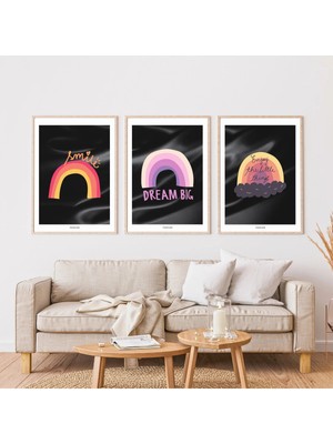 Pixaflair - Dream Big - Ev Dekor Poster - Çerçevesiz 3'lü Tablo Seti