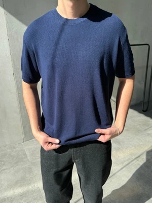 Difransel Jeans Erkek Bisiklet Yaka Ribana Detaylı Basic Triko T-Shirt