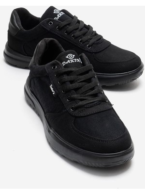 Ccway Yan Dikişli Keten Erkek Ayakkabı Siyah Siyah