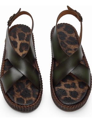 Tonny Black Kadın Yeşil Poli Taban Rahat Çapraz Bantlı Sandalet