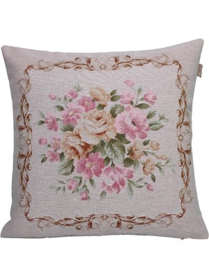 Believe BELİEVE ÇERÇEVELİ ÇİÇEK BUKETİ JAKARLI DOKUMA GOBLEN DEKORATİF 45*45 KIRLENT