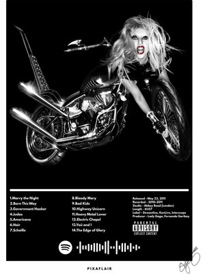 Pixaflair - Lady Gaga - Born This Way Albüm - Tablo - Çerçevesiz Spotify Poster