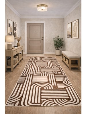 Babil Home Kaymaz Tabanlı Kesme  Salon Koridor Mutfak Yatak Odası Halısı 3012 Kahve