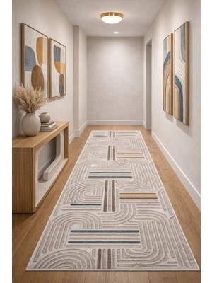 Babil Home Kaymaz Tabanlı Kesme  Salon Koridor Mutfak Yatak Odası Halısı 3012 Bej