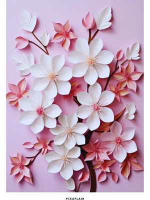 Pixaflair - Pink Flowers - Tablo - Çerçevesiz Dekor Poster