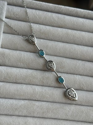 İrem Yıldız Silver Sallantılı Mavi Zirkon Taşlı Çelik Kolye