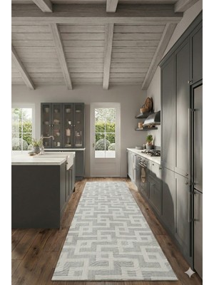 Babil Home Kaymaz Tabanlı Kesme  Salon Koridor Mutfak Yatak Odası Halısı 3017 Gri