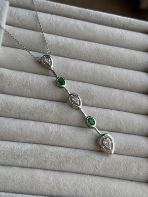 İrem Yıldız Silver Sallantılı Yeşil Zirkon Taşlı Çelik Kolye