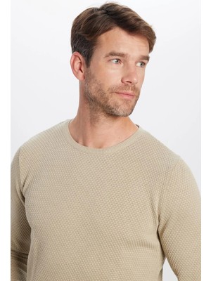 Tudors Erkek Slim Fit Dar Kesim Bisiklet Yaka Petek Desenli Taş Triko Kazak