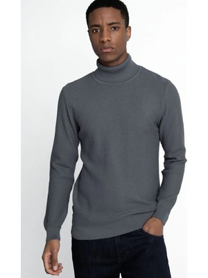 Tudors Erkek Slim Fit Dar Kesim Tam Balıkçı Yaka Desenli Triko Kazak