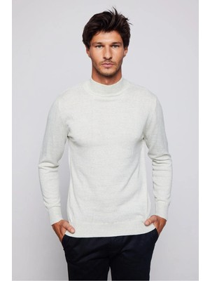 Tudors Erkek Slim Fit Dar Kesim Yarım Balıkçı Yaka Düz Gri Triko Kazak