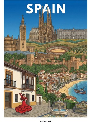 Pixaflair - Spain - Tablo - Çerçevesiz Dekor Poster