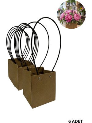 Roco Paper Co. Kraft Çiçek Çantası, Su Geçirmez Plastik Saplı Hediye ve Saksı Taşıma Çantası, 12.5X13X15 Cm, 6 Adet