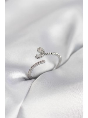 Calperia Gümüş Renk Pirinç Kuyruklu Kalp Model Kadın Yüzük