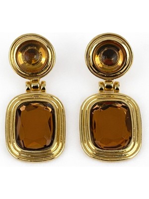 Sacha Geometrik Plaka Kahverengi Taşlı Küpe