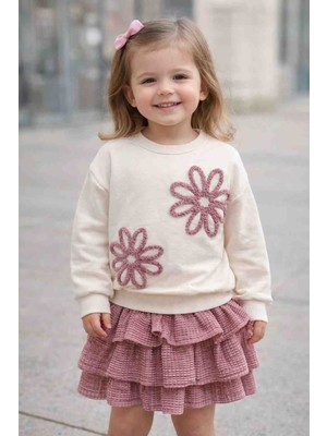 Jeliboom 🌸 Kız Çocuk Çiçek Detaylı Etekli Takım 🌸