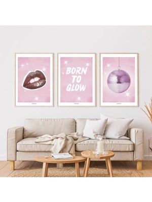 Pixaflair - Born To Glow - Ev Dekor Poster - Çerçevesiz 3'lü Tablo Seti