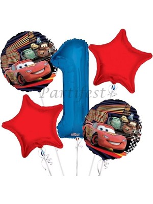 Parti Station Arabalar Şimşek Mcqueen 1 Yaş Balon Set Cars Folyo Balon Set Konsept Doğum Günü Set Yaş Balon