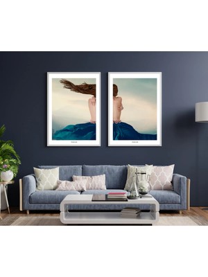 Pixaflair - Woman In Blue - Ev Dekor Poster - Çerçevesiz 2'li Tablo Seti
