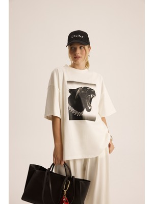 Mai Panthera Oversize Beyaz T-Shirt