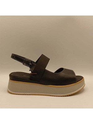 Ametist Venüs Siyah Deri Dolgu Topuk Sandalet