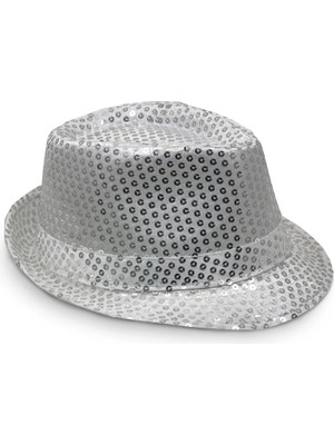 Kyops Disko  Gümüş Payetli Fötr Şapka Yetişkin Boy - Lisinya