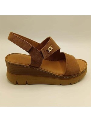 Ametist Exclusive Stabil Taba Süet Platform Kadın Sandalet  Gerçek Deri Konfor