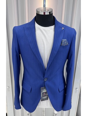 Sabri Zengin Erkek Çizgili Slim Fit Blazer Ceket