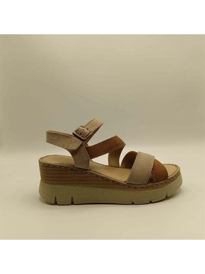 Ametist Stabil Çapraz Bantlı Bilekten Bağlamalı Gerçek Deri Süet Kadın Sandalet –  Bejaçık Kahve