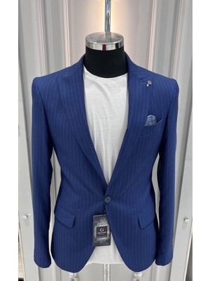 Sabri Zengin Erkek Çizgili Slim Fit Blazer Ceket