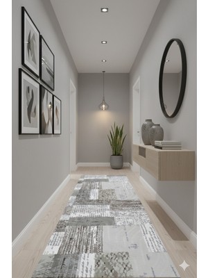 Babil Home Kaymaz Tabanlı Kesme  Salon Koridor Mutfak Yatak Odası Halısı 3019 Gri