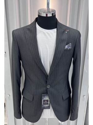 Sabri Zengin Erkek Çizgili Slim Fit Blazer Ceket