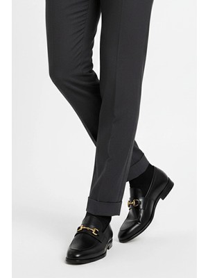 Deriderim Siyah Deri Loafer -  Altın Tokalı Ayakkabı